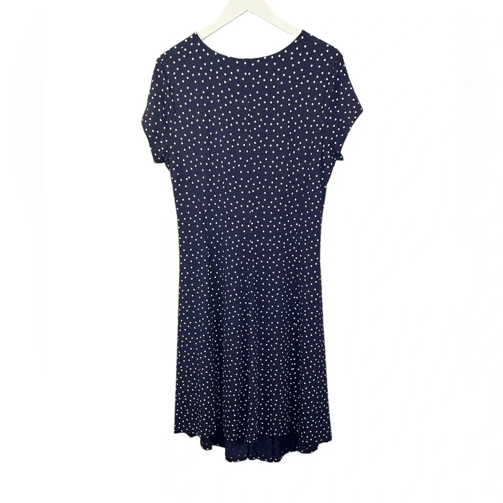 Seraphine Maternity Jersey Knit Dress Cap Sleeve Navy Blue Polka Dot NWT - Picture 3 of 13